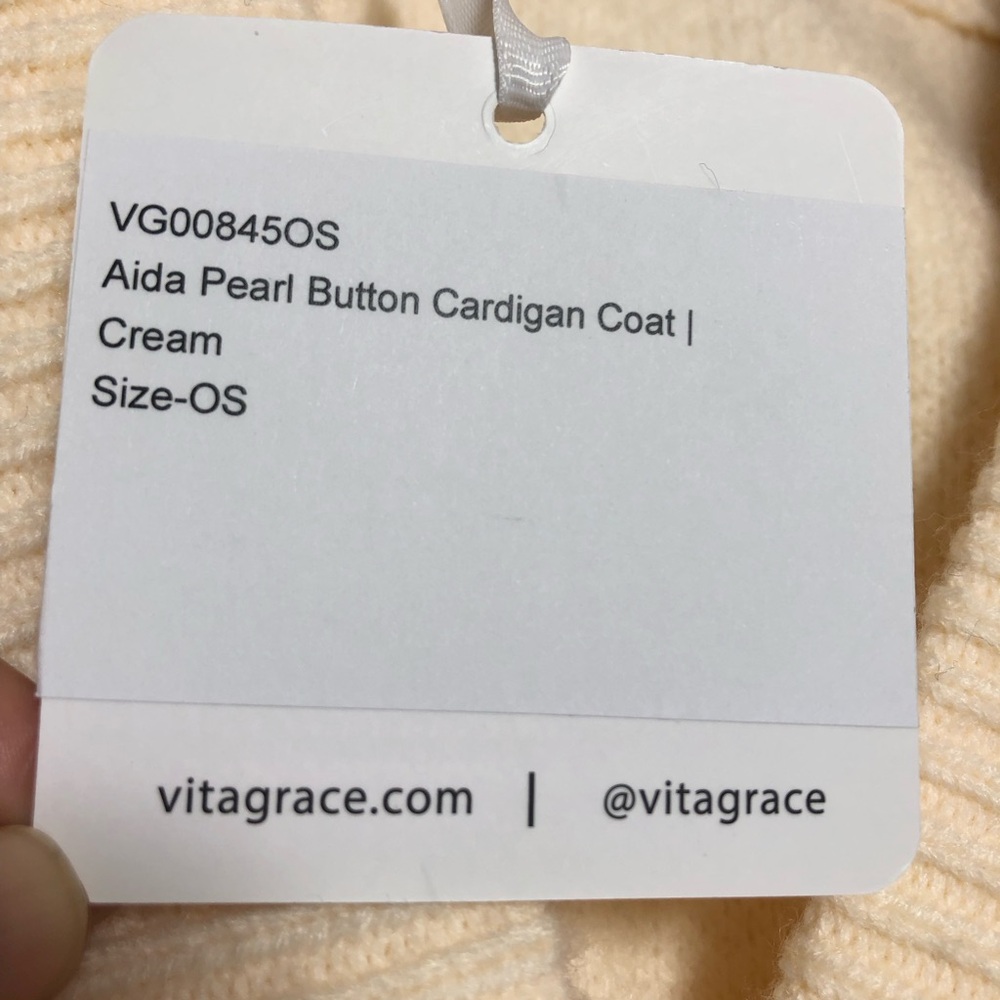 VITA GRECE Cream Pearl-Button Rib Trim Cardigan - Picture 8 of 11